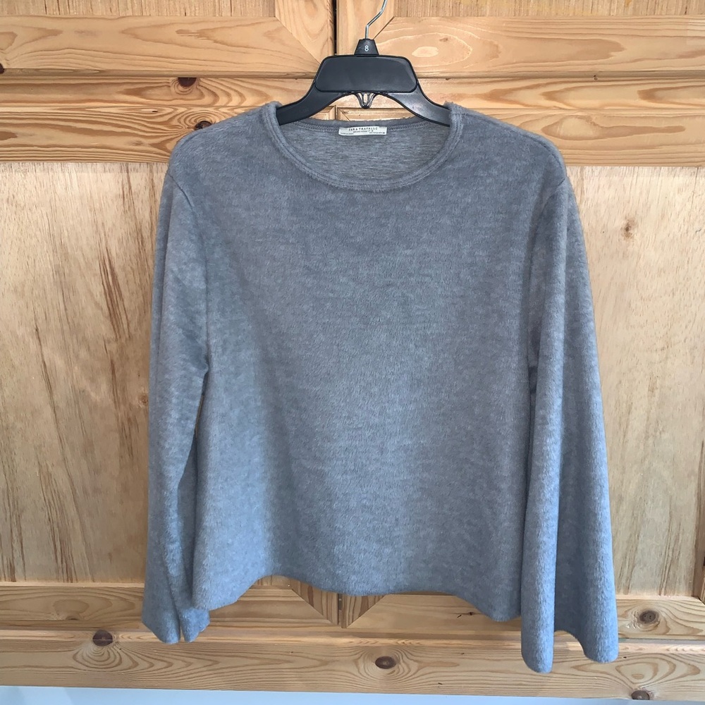 Zara trafaluc gray fuzzy fleece miniskirt boxy oversized shirt size M